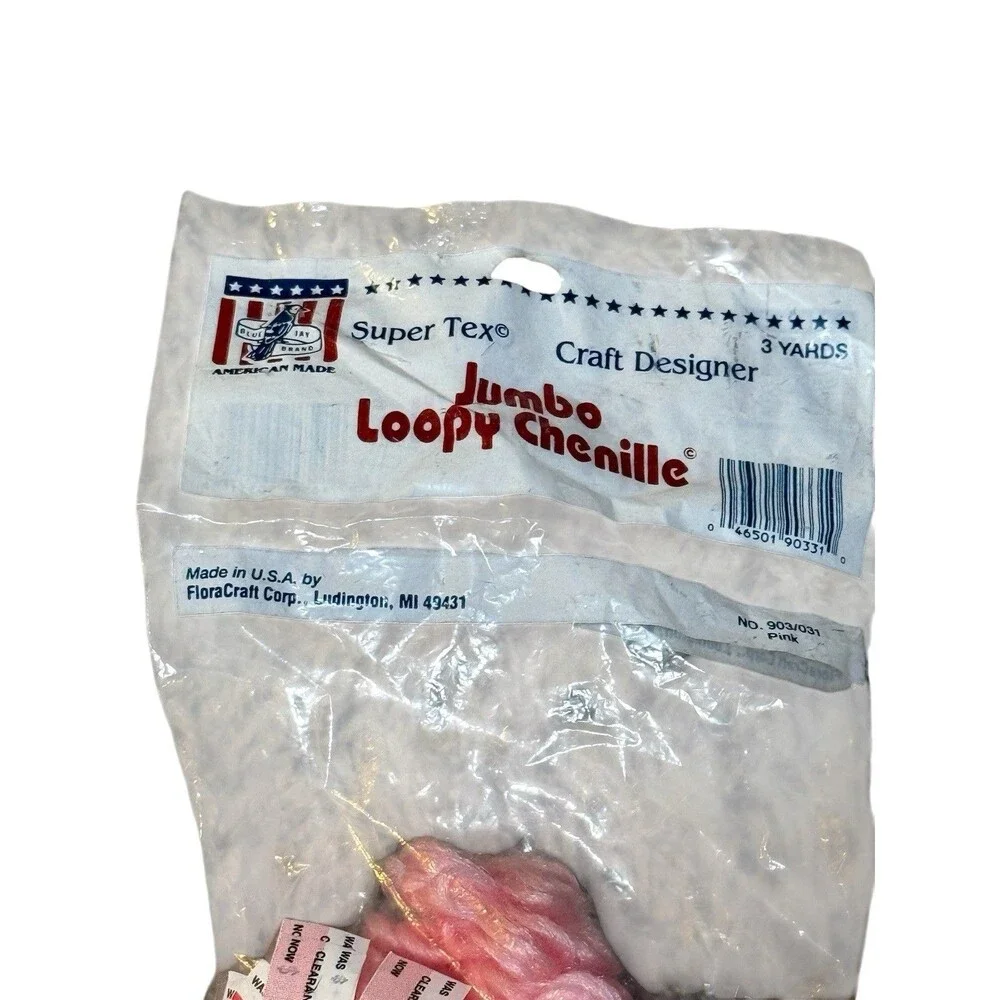 Vintage Super Tex Jumbo Loopy Chenille Pink 3 Yards Blue Jay Brand NOS
